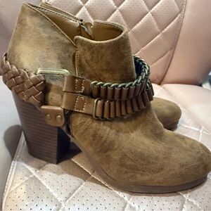JustFab Tan Ankle Boots with Braided Strap